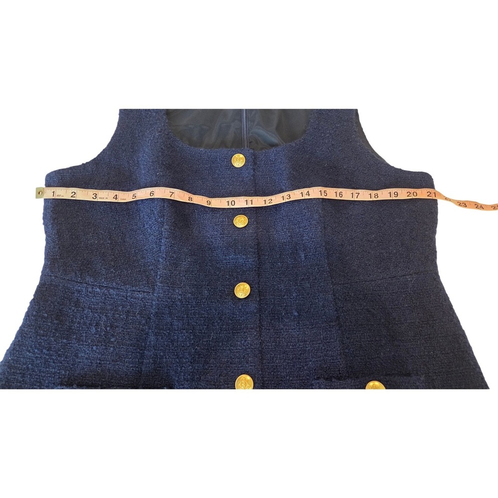 J.Crew Sheath Dress Wool Tweed Gold Button Sleeveless Navy Preppy Work 18 - Picture 5 of 9